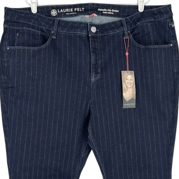 Laurie Felt Women Metallic Pinstripe Ankle Skinny Navy Jeans 26WP Mid-Rise NWT - Picture 3 of 12